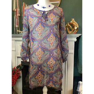 Bobeau Sheer‎ Paisley Tunic Dress Womens Medium Roll Tab Sleeve